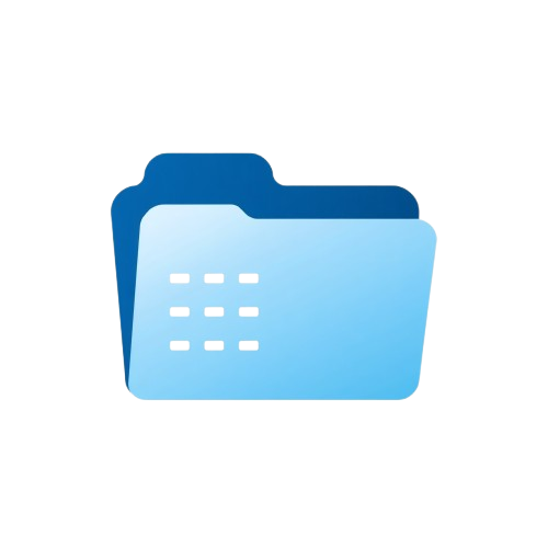 A blue folder icon with a light blue front panel and white grid-like buttons, centered on a plain white background.